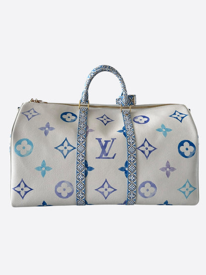 Louis Vuitton White & Blue Watercolor Monogram By The Pool Keepall 50