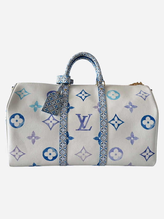 Louis Vuitton White & Blue Watercolor Monogram By The Pool Keepall 50