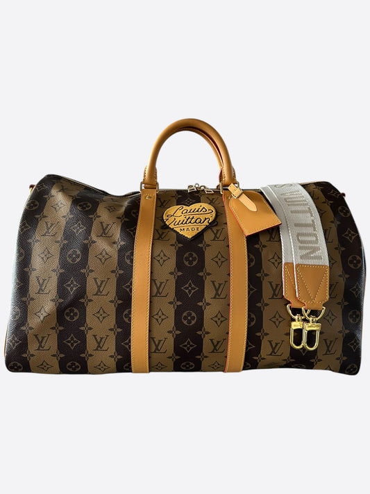 Louis Vuitton Nigo Brown Striped Monogram Keepall 50