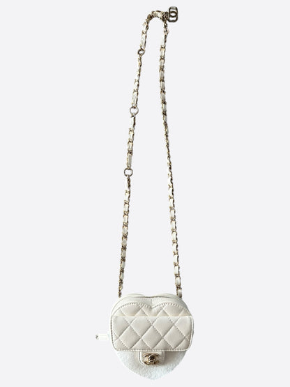 Chanel White Quilted Mini Heart Bag