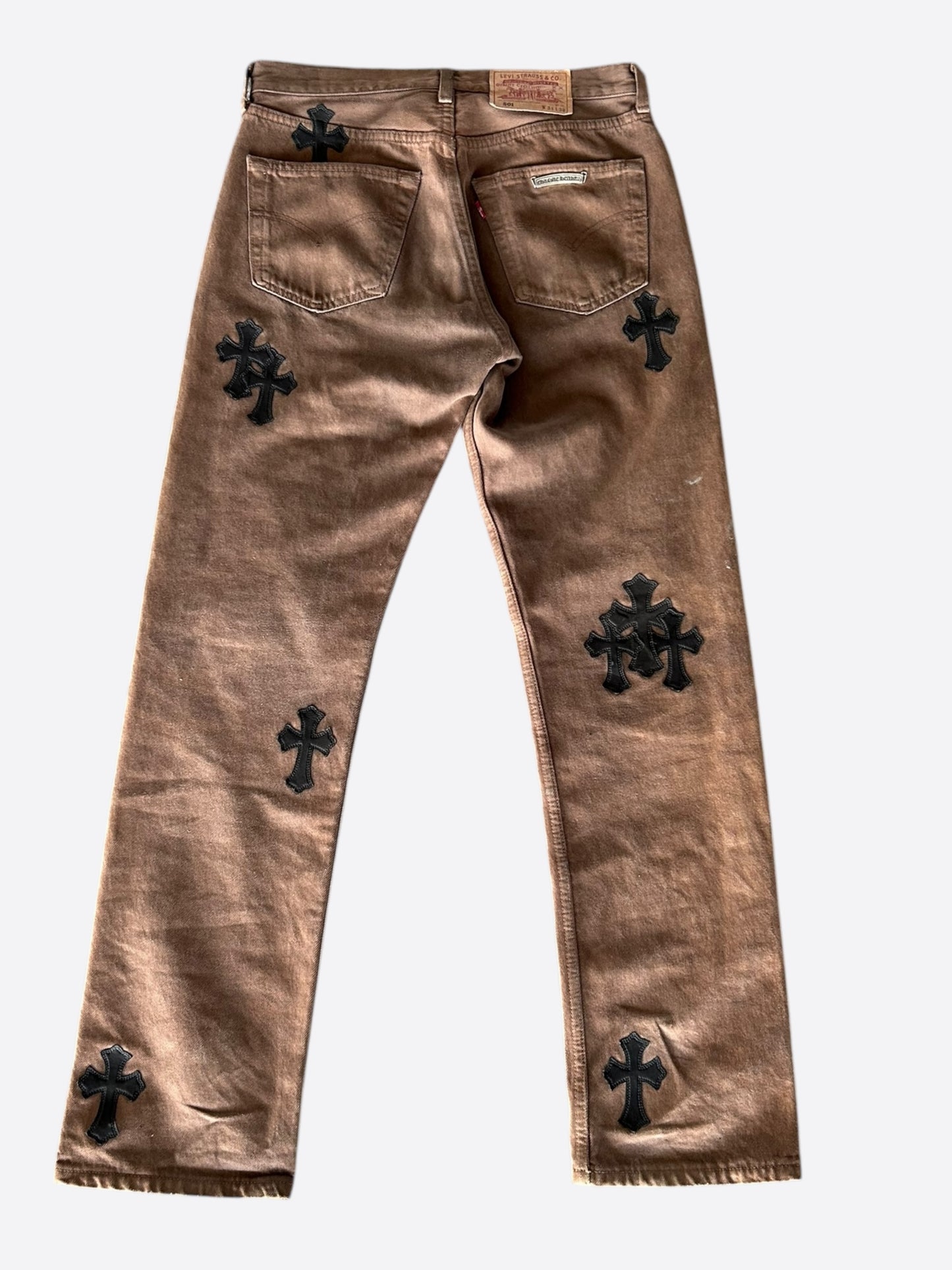 Chrome Hearts Levis Brown & Black Cross Patch Jeans