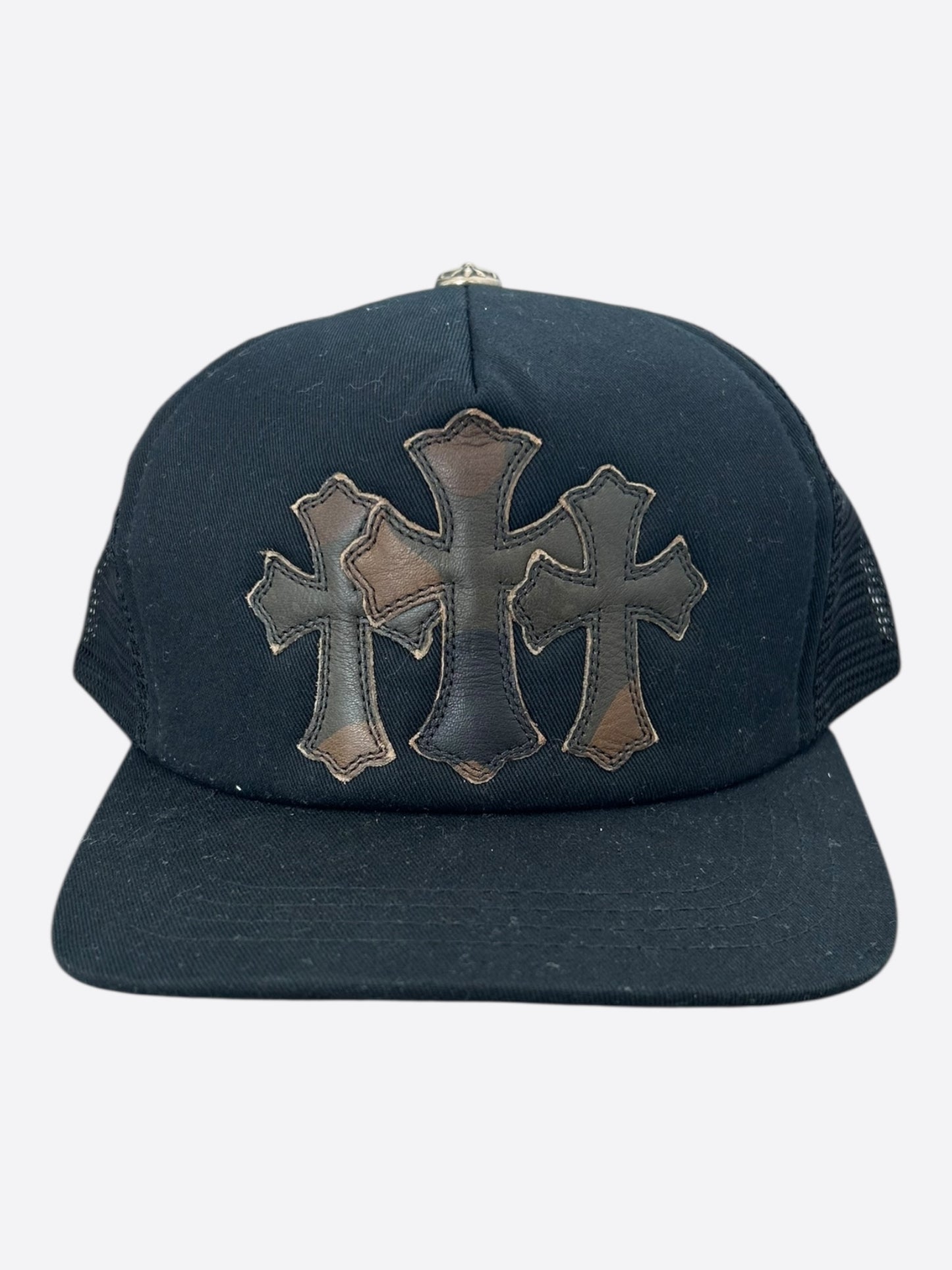 Chrome Hearts Black & Camouflage Triple Cross Patch Trucker Hat