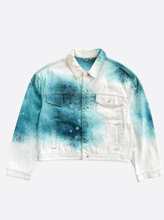 Louis Vuitton White & Turquoise LV Spray Denim Jacket