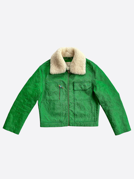 Louis Vuitton Green Monogram Shearling Workwear Jacket