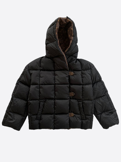 Louis Vuitton Black & Brown Monogram Womens Puffer Jacket