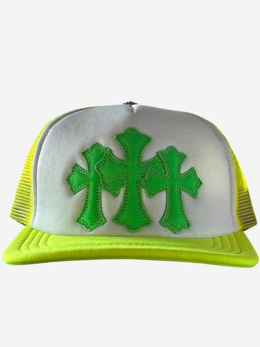 Chrome Hearts Neon Yellow Cemetery Cross Patch Trucker Hat