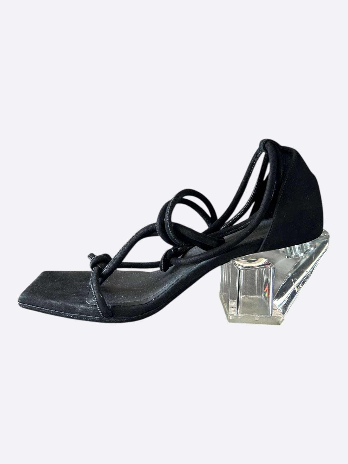 Rick Owens Black & Clear Leather Ankle-Wrap Sandals