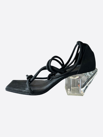 Rick Owens Black & Clear Leather Ankle-Wrap Sandals