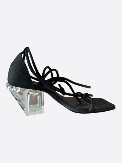 Rick Owens Black & Clear Leather Ankle-Wrap Sandals