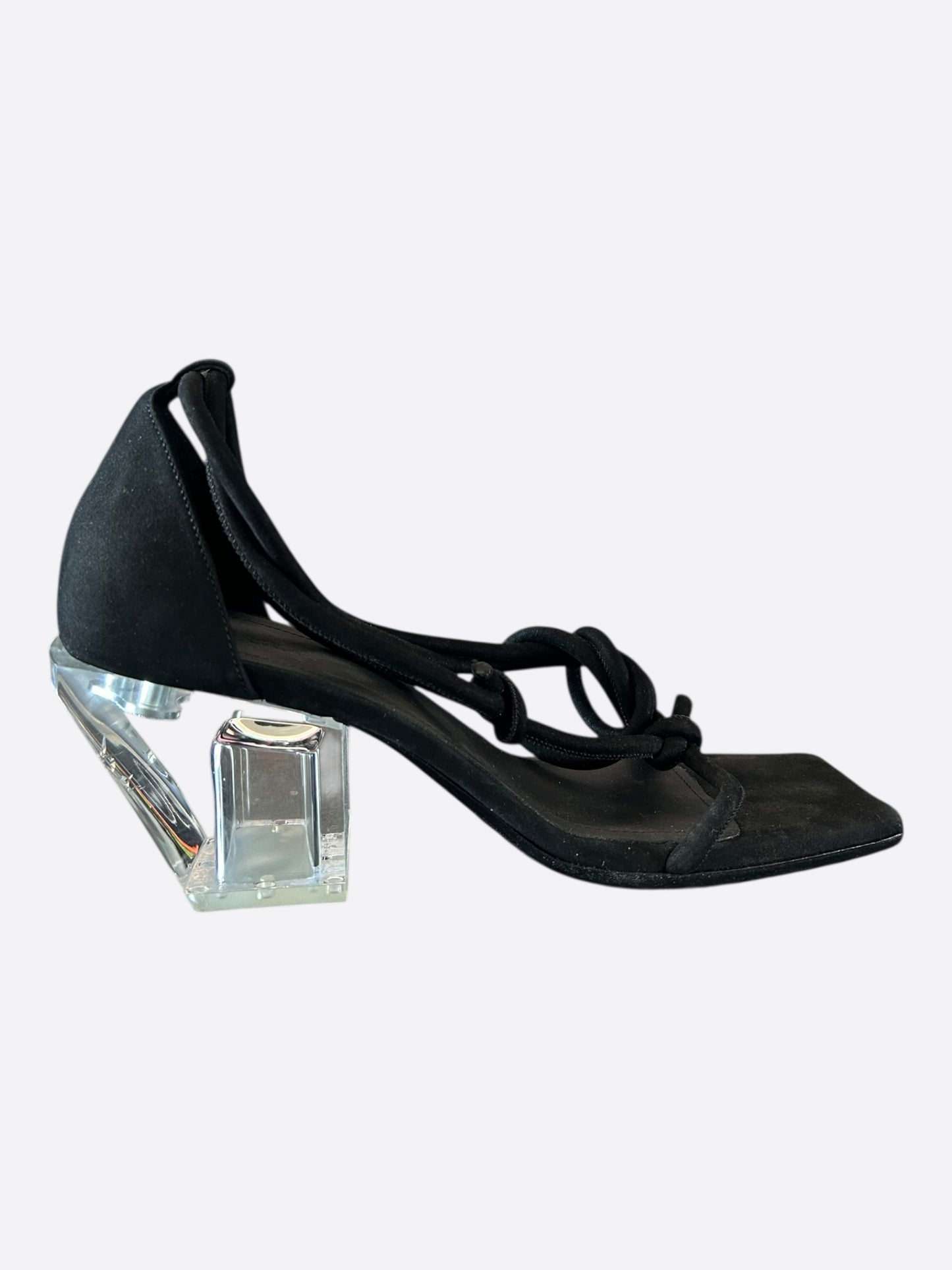 Rick Owens Black & Clear Leather Ankle-Wrap Sandals