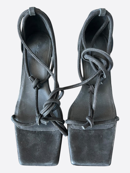 Rick Owens Black & Clear Leather Ankle-Wrap Sandals