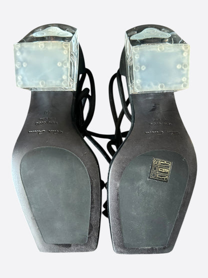 Rick Owens Black & Clear Leather Ankle-Wrap Sandals