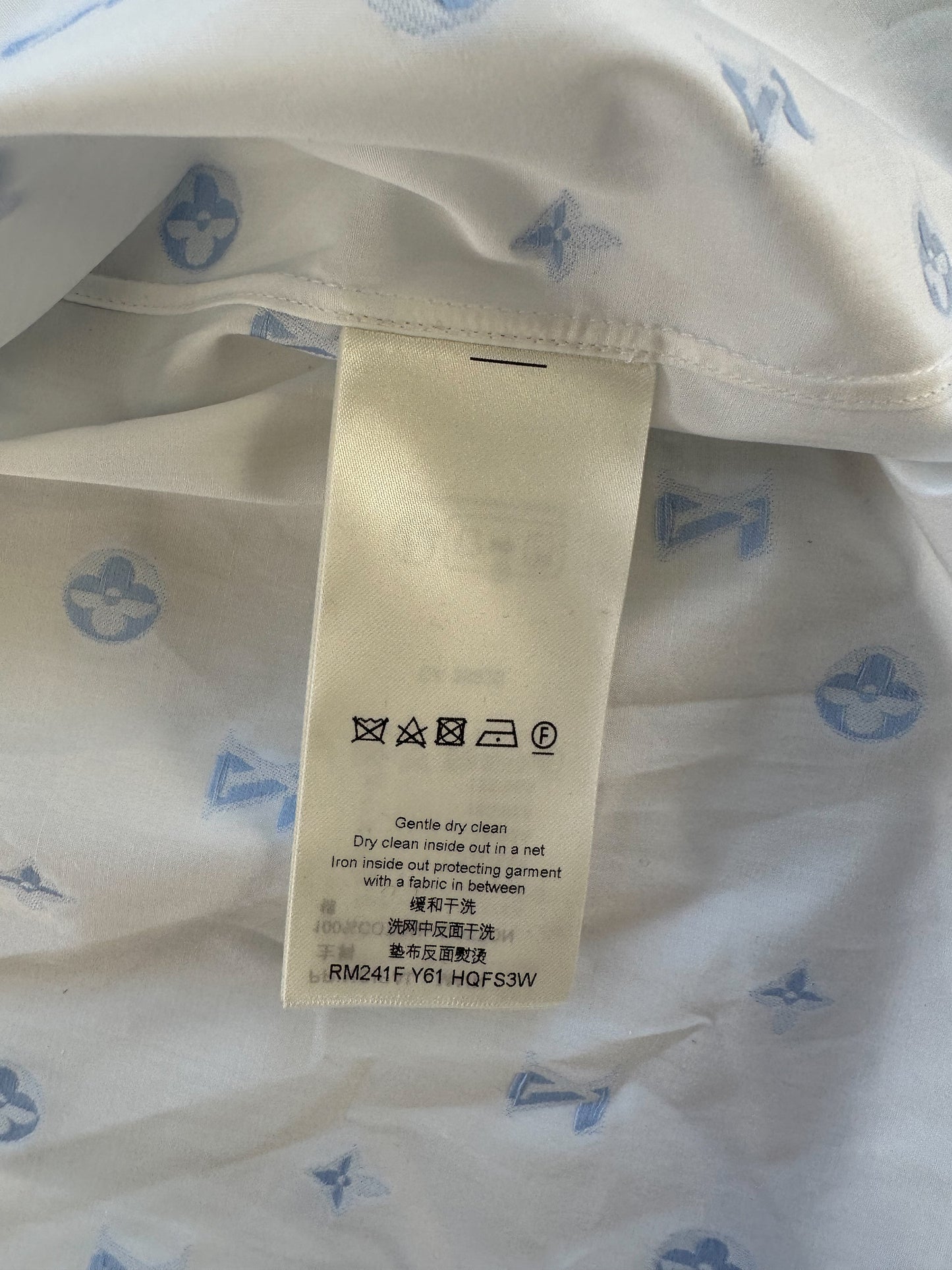 Louis Vuitton White & Blue Monogram Button Up Shirt