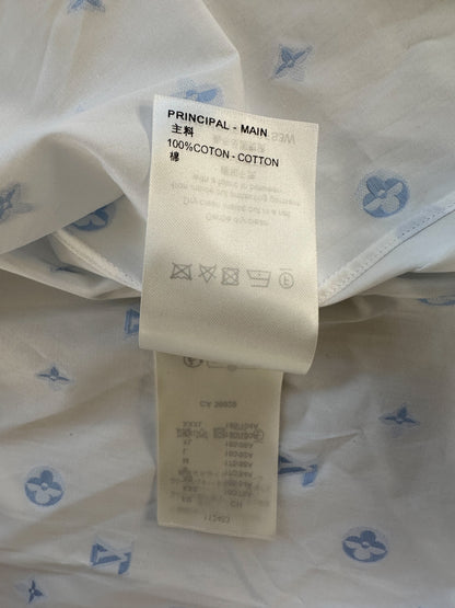 Louis Vuitton White & Blue Monogram Button Up Shirt