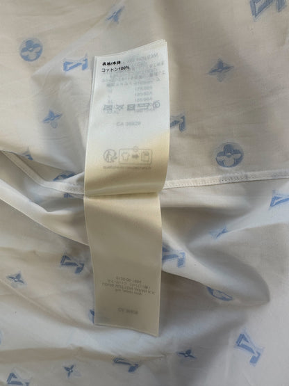 Louis Vuitton White & Blue Monogram Button Up Shirt