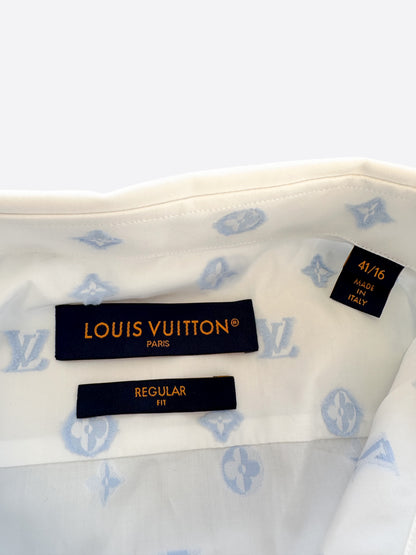 Louis Vuitton White & Blue Monogram Button Up Shirt