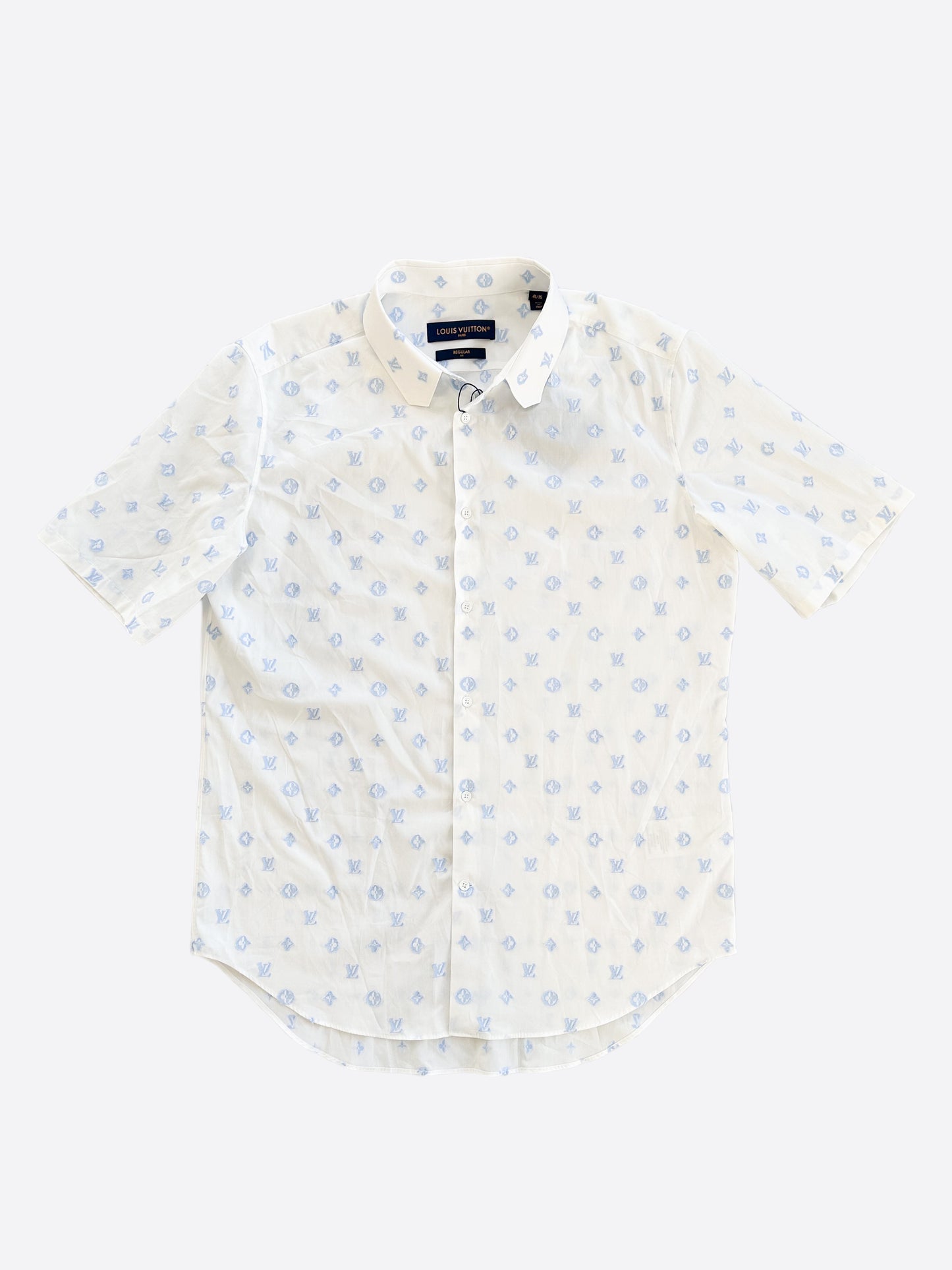 Louis Vuitton White & Blue Monogram Button Up Shirt