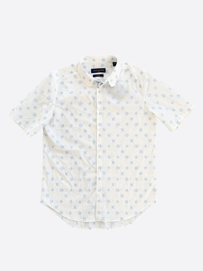 Louis Vuitton White & Blue Monogram Button Up Shirt