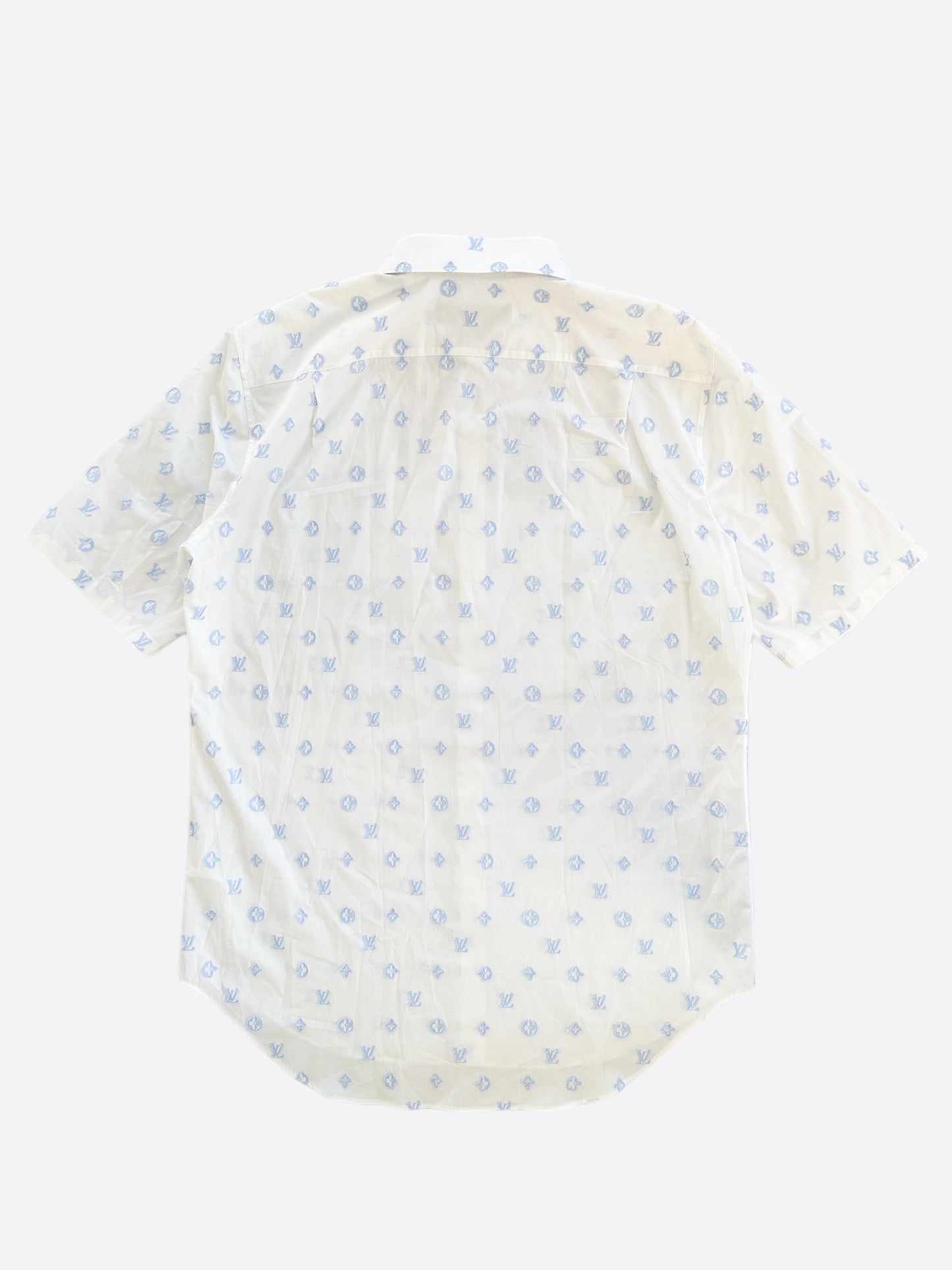 Louis Vuitton White & Blue Monogram Button Up Shirt