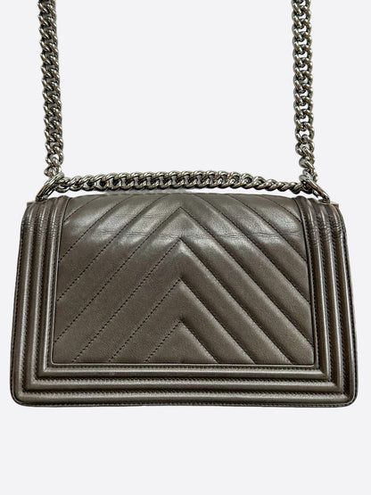 Chanel Dark Grey Quilted Calfskin Chevron Medium Boy Bag