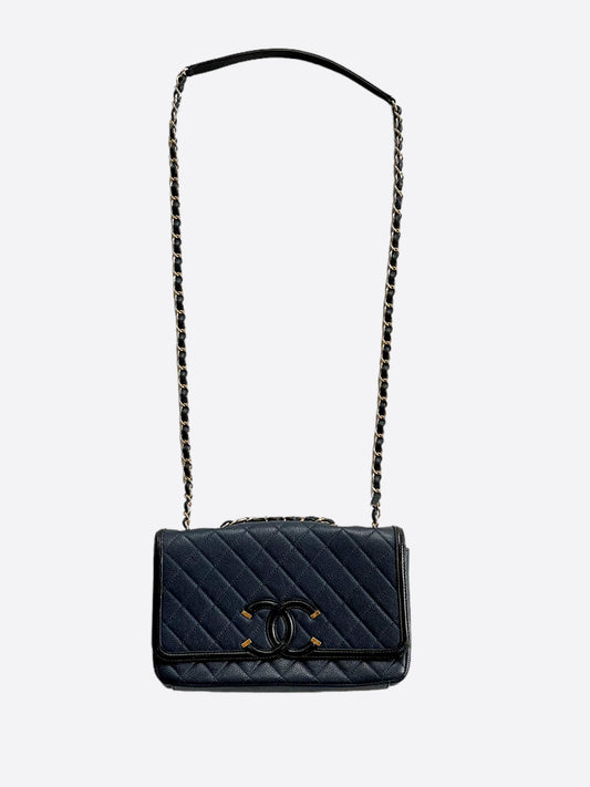 Chanel Navy Quilted Caviar Filigree Flap Bag