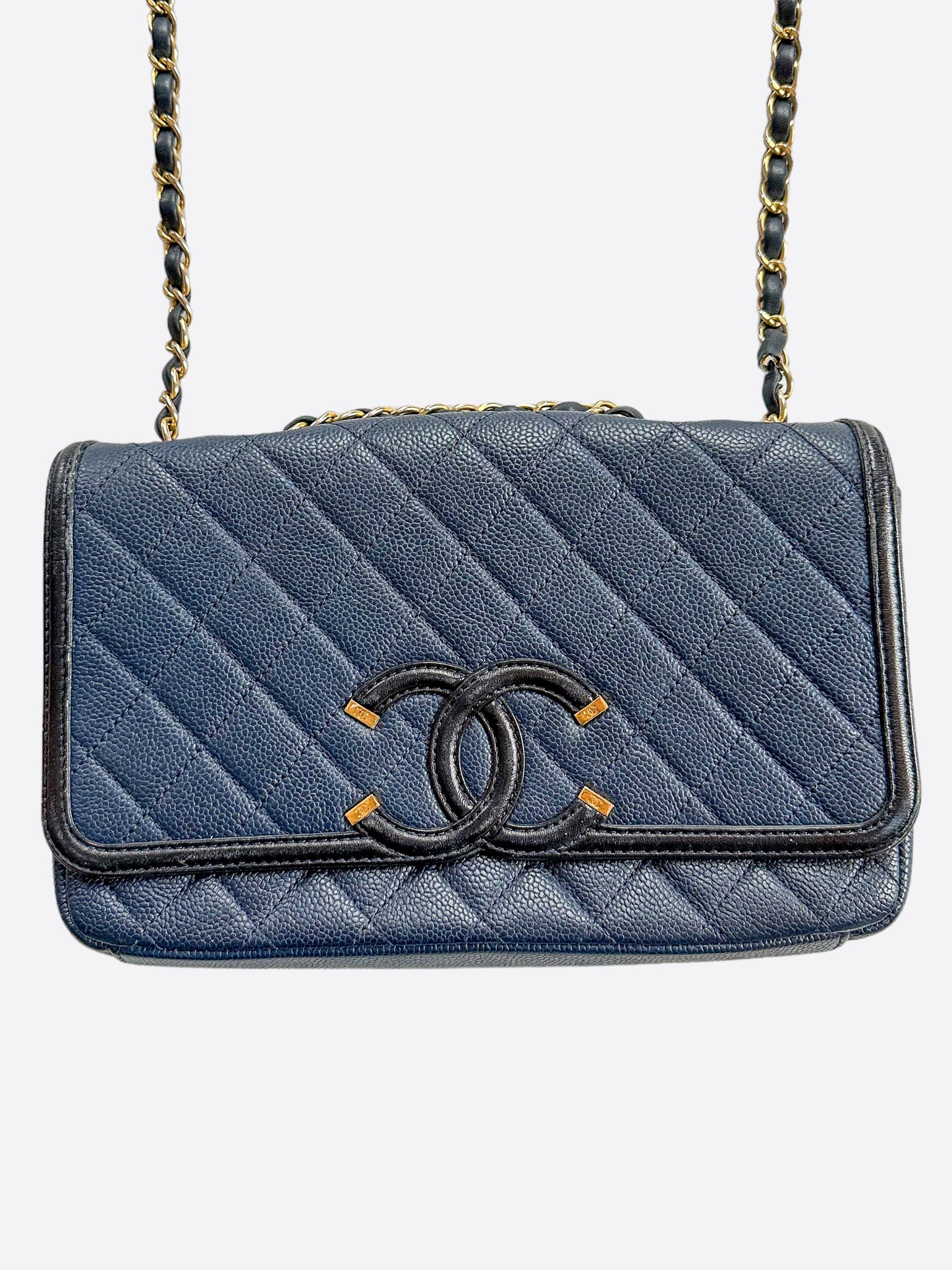 Chanel Navy Quilted Caviar Filigree Flap Bag