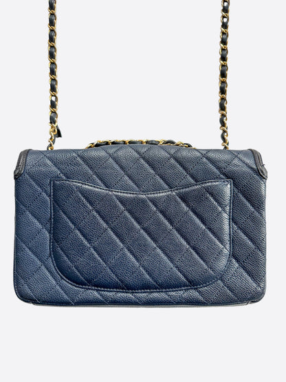 Chanel Navy Quilted Caviar Filigree Flap Bag