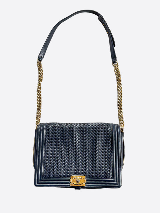 Chanel Navy Braided Large Boy Bag