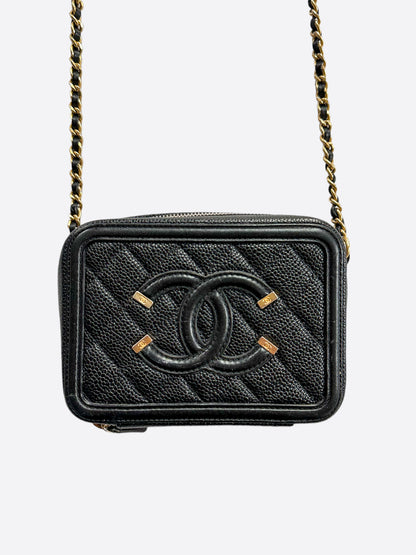 Chanel Black Quilted Caviar Filigree Vanity Bag
