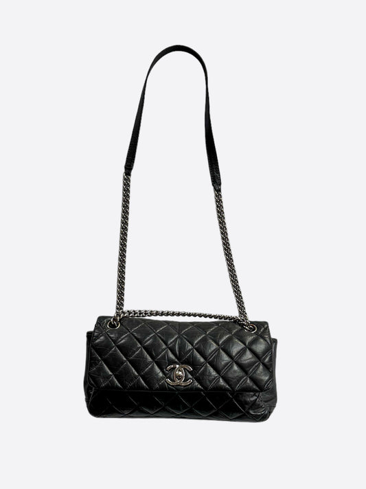 Chanel Black Quilted Lambskin Compartment Flap Bag
