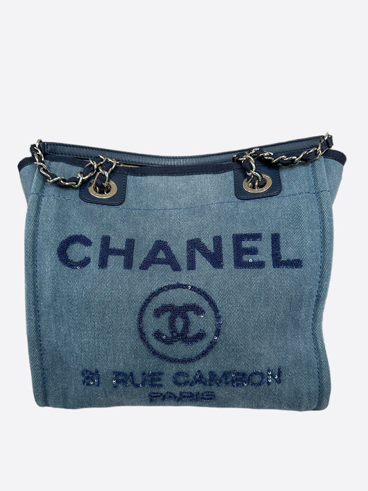 Chanel Blue Deauville Sequin Canvas Small Tote Bag