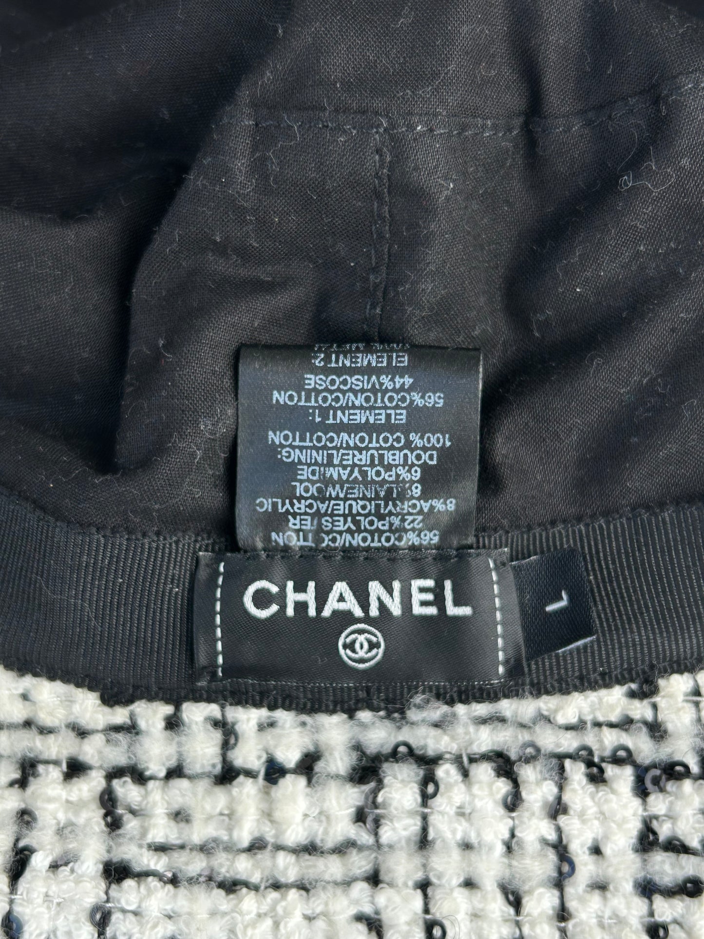 Chanel White & Black CC Logo Tweed Bucket Hat