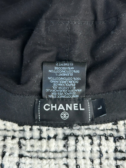 Chanel White & Black CC Logo Tweed Bucket Hat