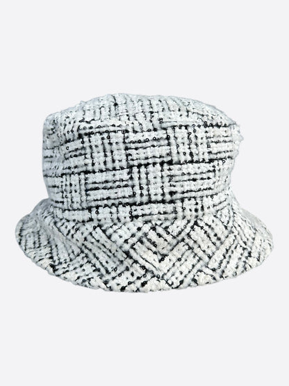 Chanel White & Black CC Logo Tweed Bucket Hat