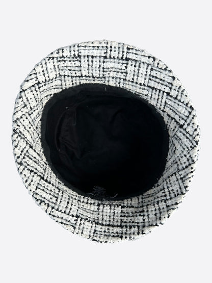 Chanel White & Black CC Logo Tweed Bucket Hat