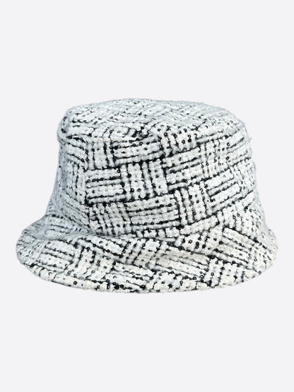 Chanel White & Black CC Logo Tweed Bucket Hat