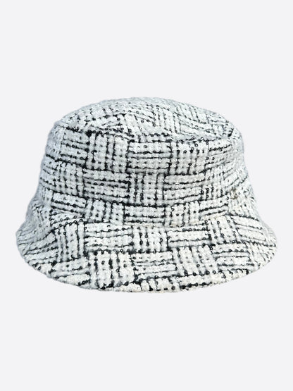 Chanel White & Black CC Logo Tweed Bucket Hat