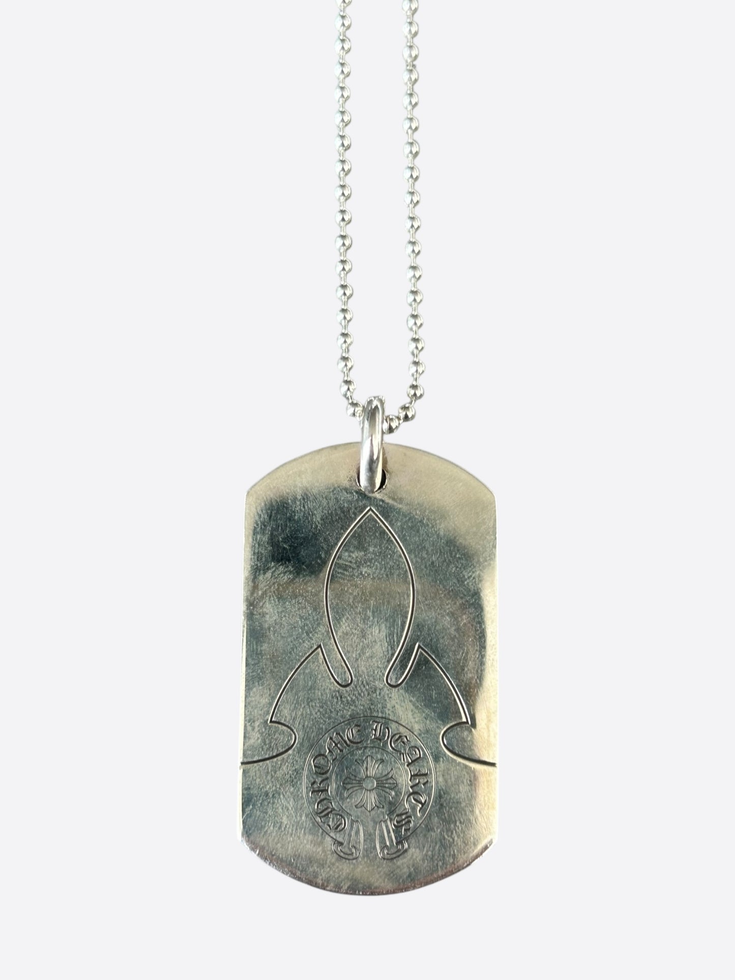 Chrome Hearts Silver Fleur Horseshoe Dog Tag Necklace