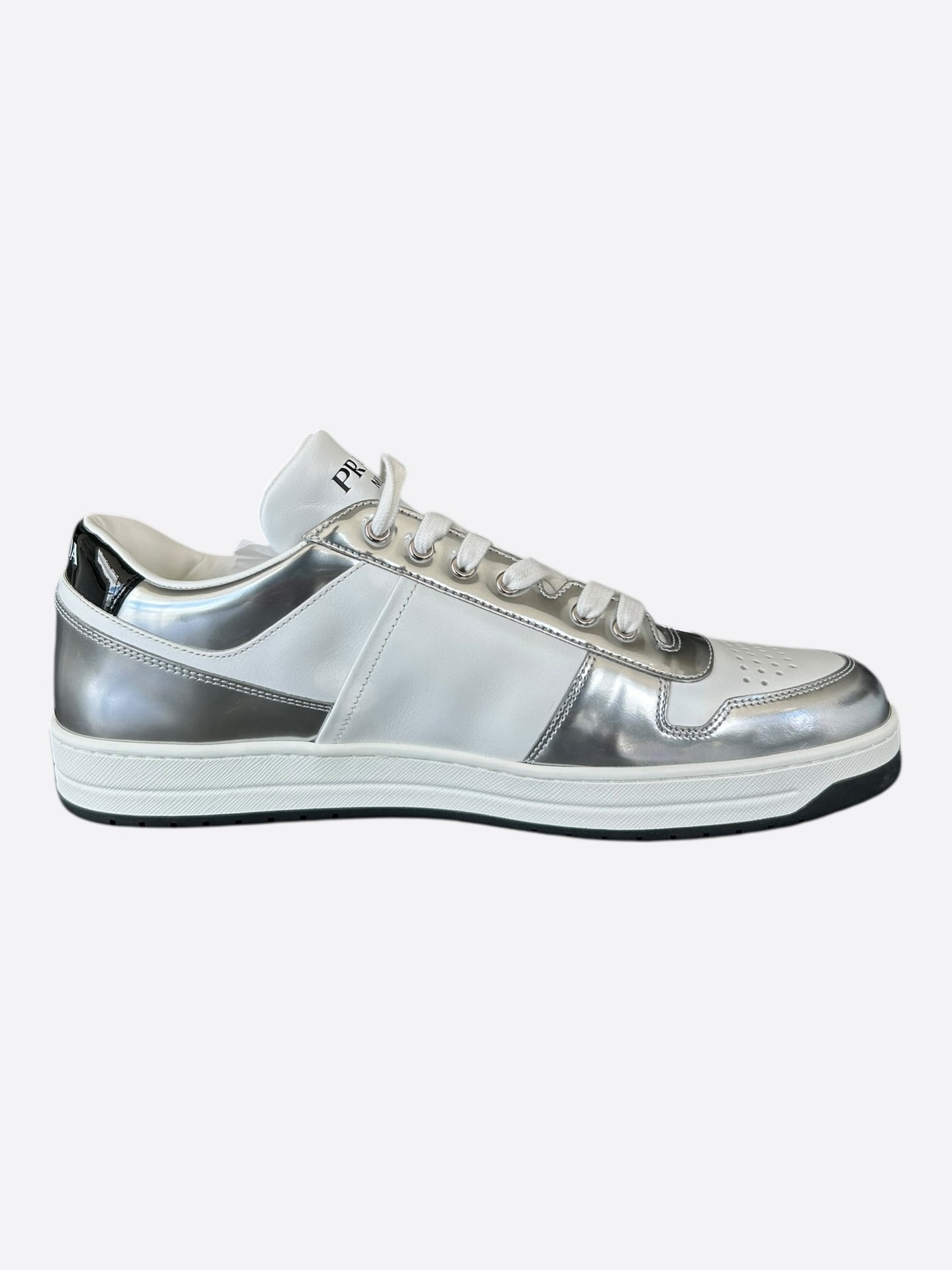 Prada White & Silver Downtown Sneakers