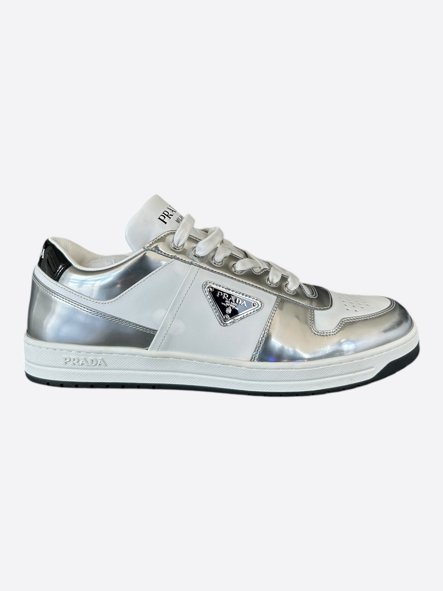 Prada White & Silver Downtown Sneakers