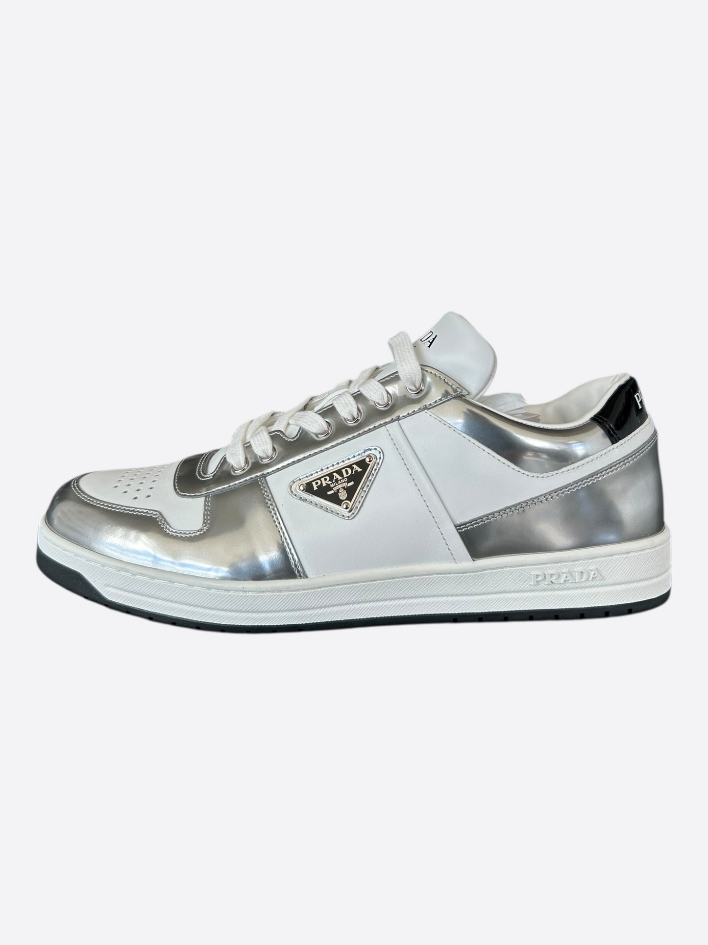 Prada White & Silver Downtown Sneakers