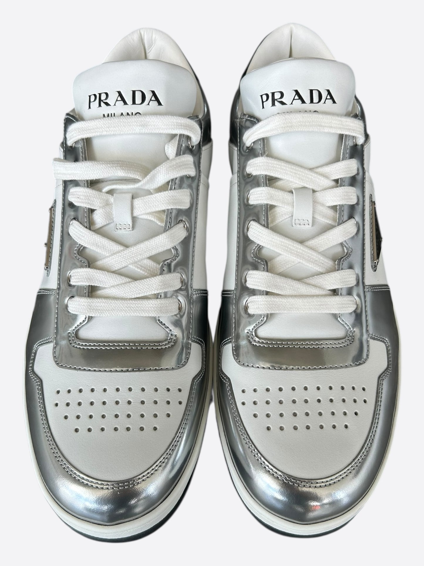 Prada White & Silver Downtown Sneakers