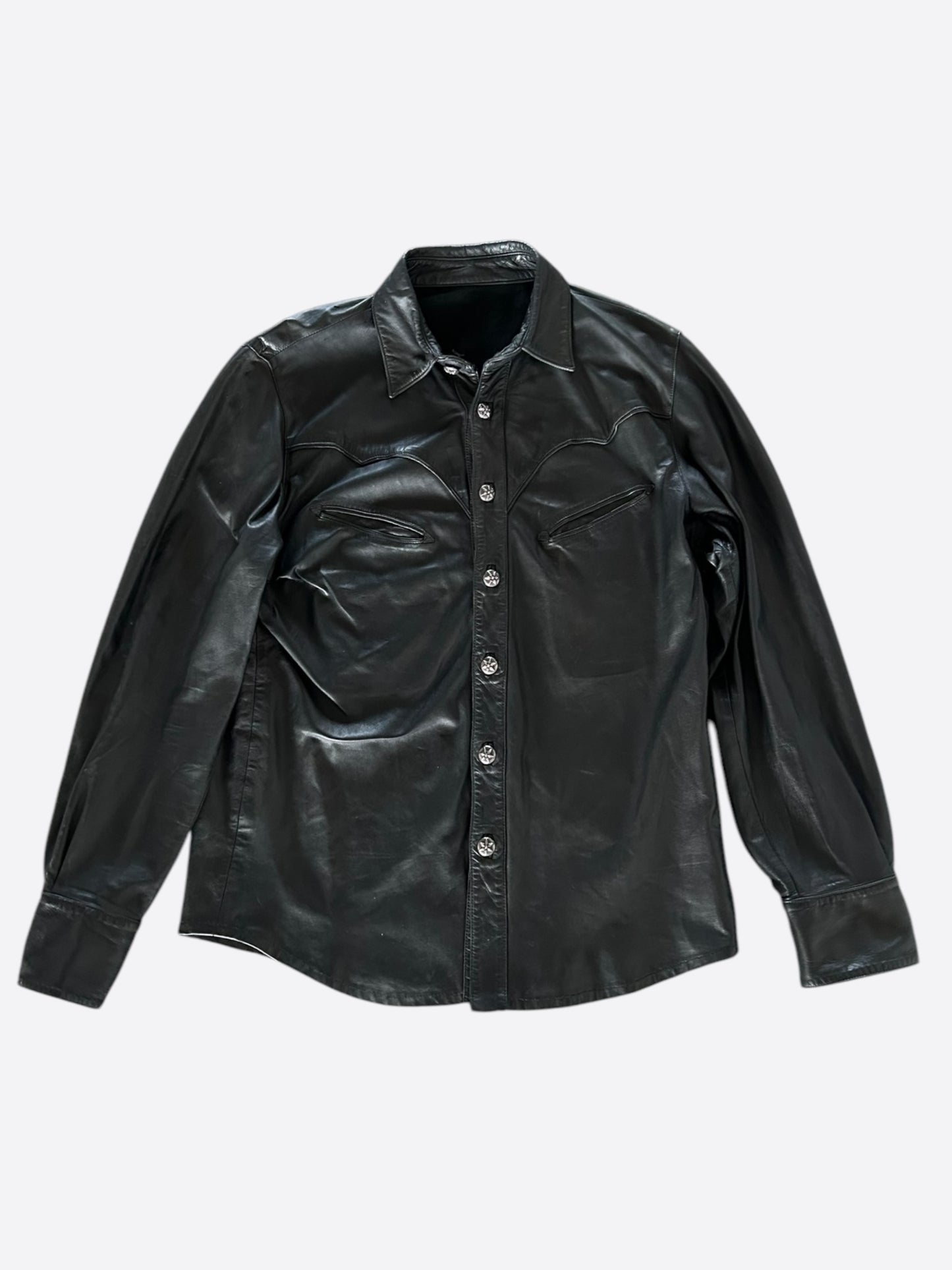 Chrome Hearts Black Leather Western Button Up Shirt