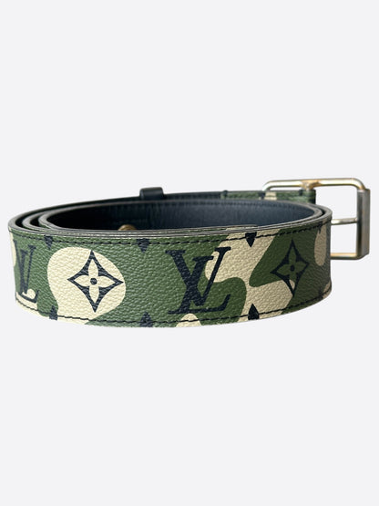 Louis Vuitton Takashi Murakami Green Camouflage Monogram Belt