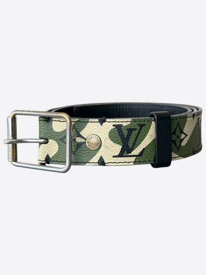 Louis Vuitton Takashi Murakami Green Camouflage Monogram Belt