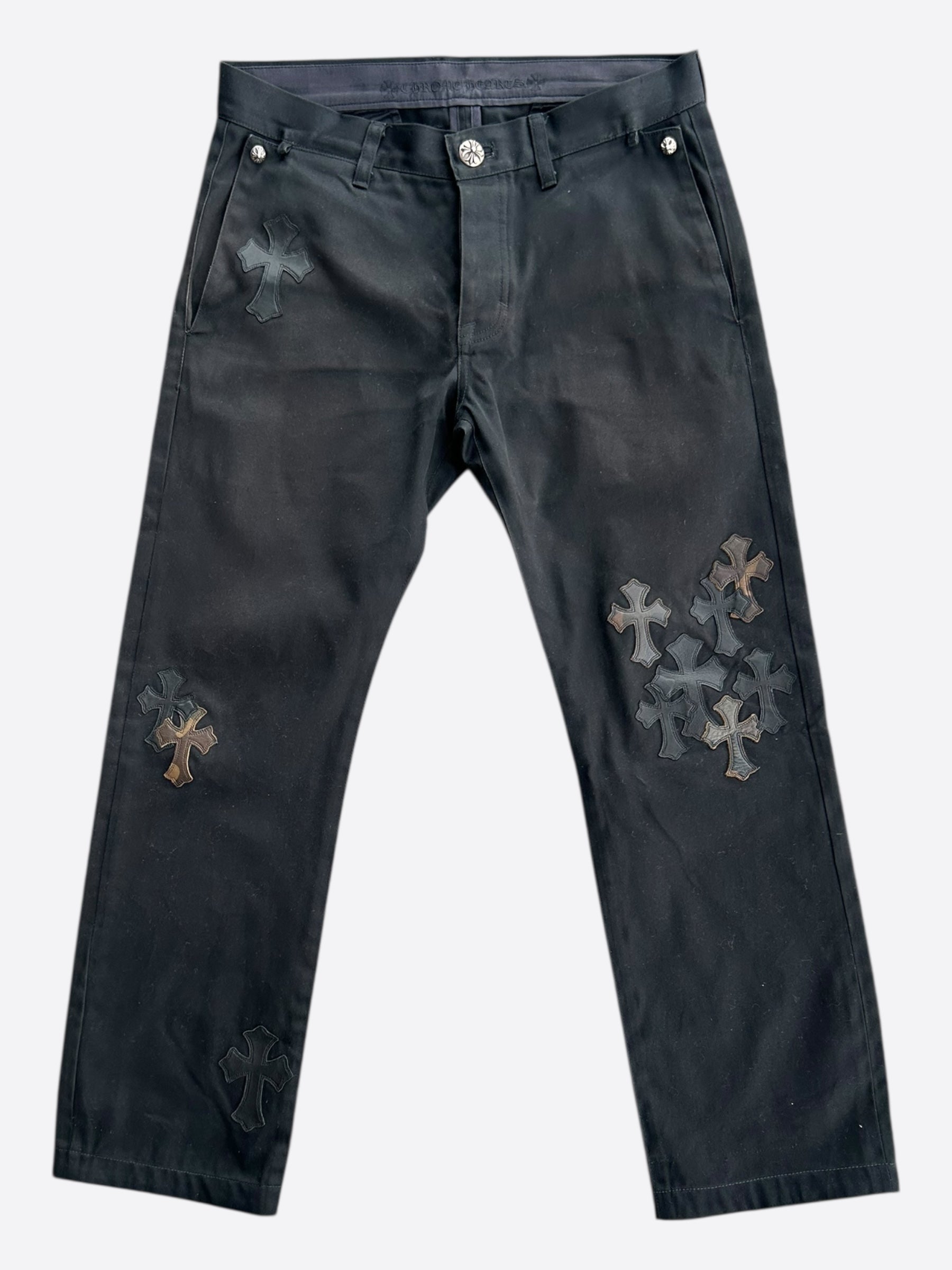 Chrome Hearts Black Leather Cross Patch 1/1 Carpenter Jeans