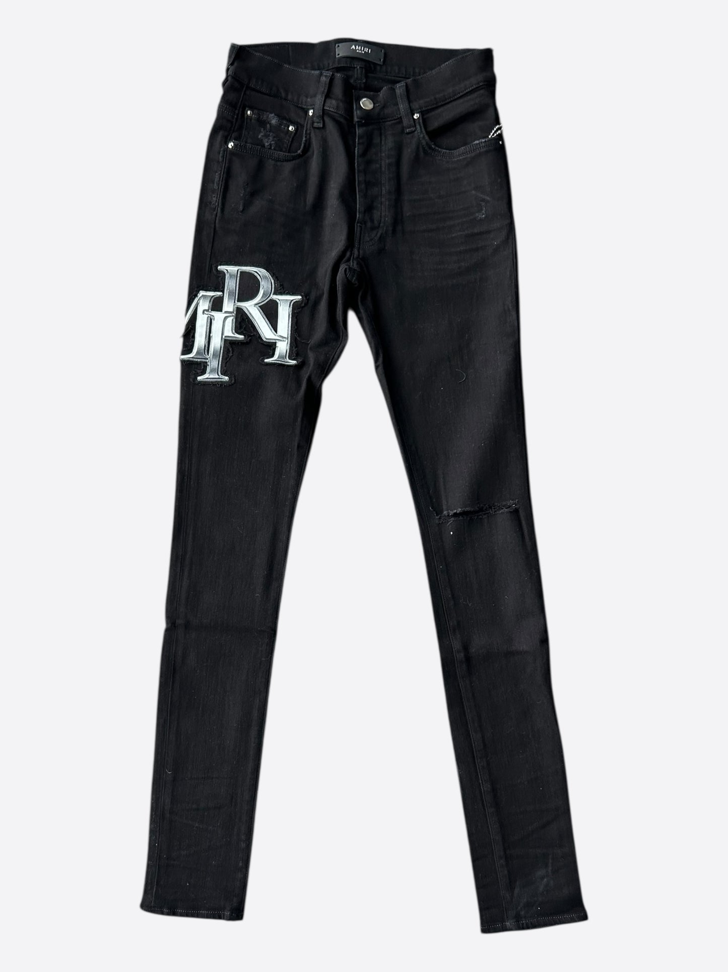 Amiri Black & Chrome Staggered Logo Jeans