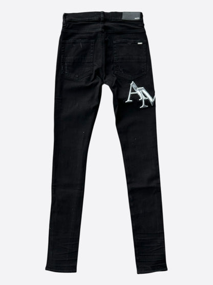 Amiri Black & Chrome Staggered Logo Jeans