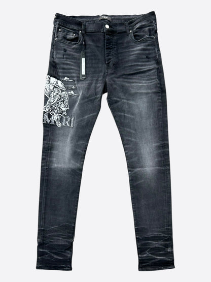 Amiri Faded Black & White Angel Logo Jeans