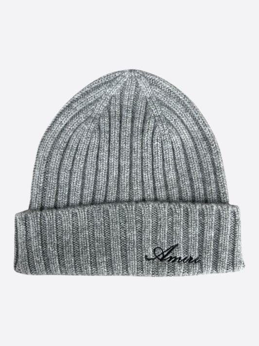 Amiri Grey & Black Script Logo Cashmere Beanie
